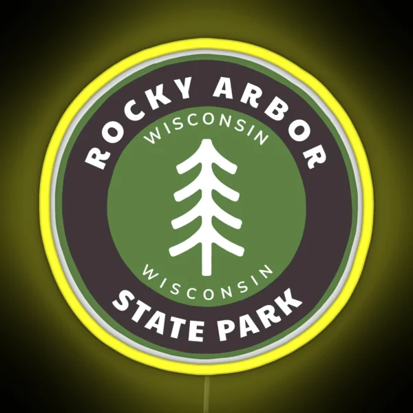 Rocky Arbor State Park Wisconsin WI Mountain Forest Badge With A Tree RGB Neon Sign