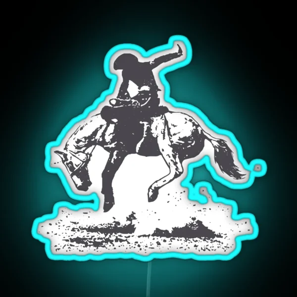 Rodeo Bucking Horse Cowboy Riding Stallion RGB Neon Sign