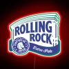 Bright LED neon sign featuring classic Rolling Rock beer logo