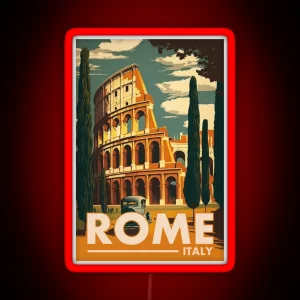 Rome Italy Vintage Travel Poster Retro Colosseum RGB Neon Sign