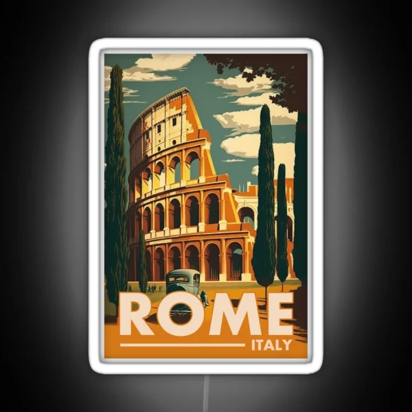 Rome Italy Vintage Travel Poster Retro Colosseum RGB Neon Sign