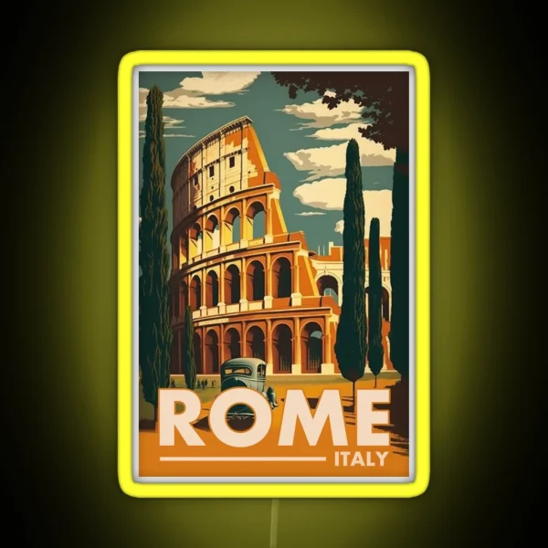 Rome Italy Vintage Travel Poster Retro Colosseum RGB Neon Sign