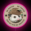 Brightly lit Western-themed neon sign featuring a possum cowboy figure