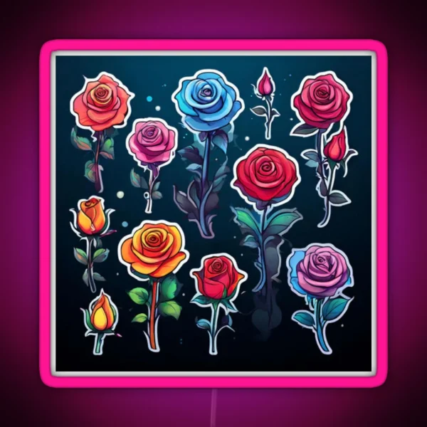 Rose Pattern 2 RGB Neon Sign