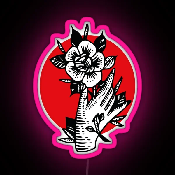 Rose Tattoo Design RGB Neon Sign