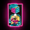 Neon-lit art of Rubik's Cube with vibrant gouache strokes illuminated.