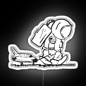 Sad Astronaut Pulling Space Shuttle Black RGB Neon Sign