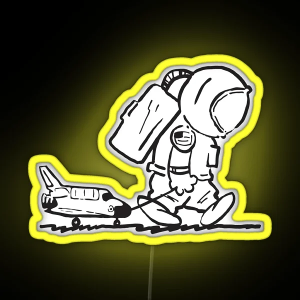 Sad Astronaut Pulling Space Shuttle Black RGB Neon Sign