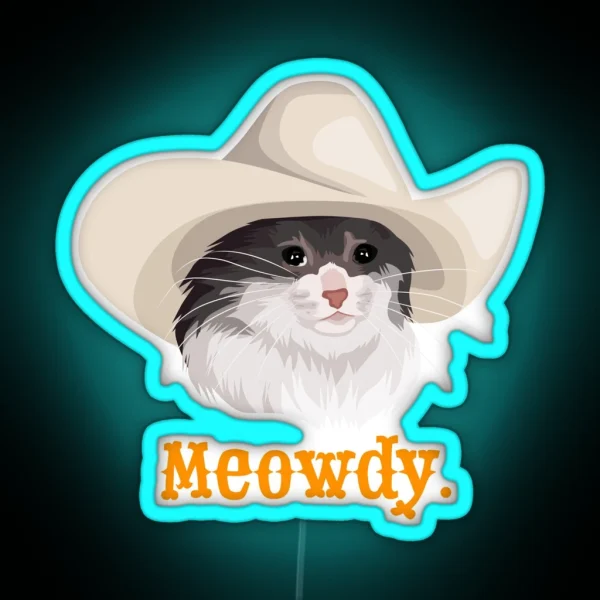 Sad Cat Wearing A Cowboy Hat Meme RGB Neon Sign