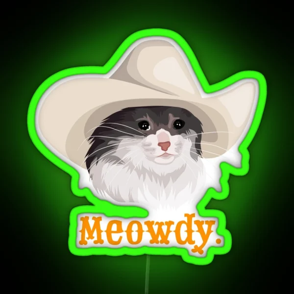 Sad Cat Wearing A Cowboy Hat Meme RGB Neon Sign