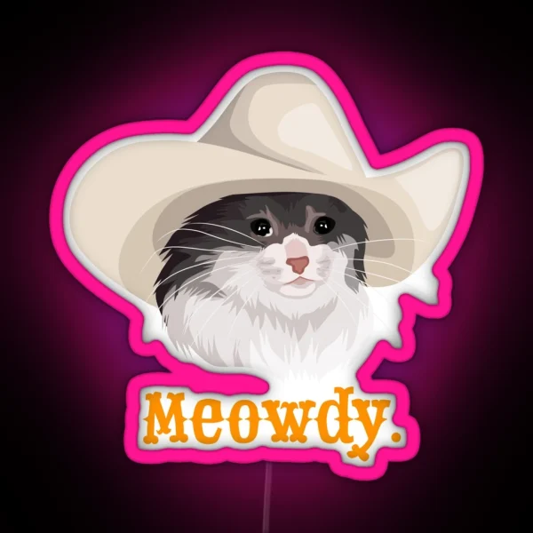 Sad Cat Wearing A Cowboy Hat Meme RGB Neon Sign