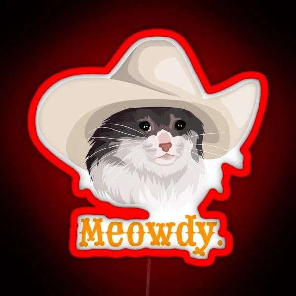 Sad Cat Wearing A Cowboy Hat Meme RGB Neon Sign