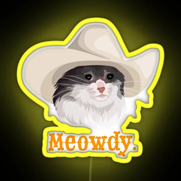 Sad Cat Wearing A Cowboy Hat Meme RGB Neon Sign