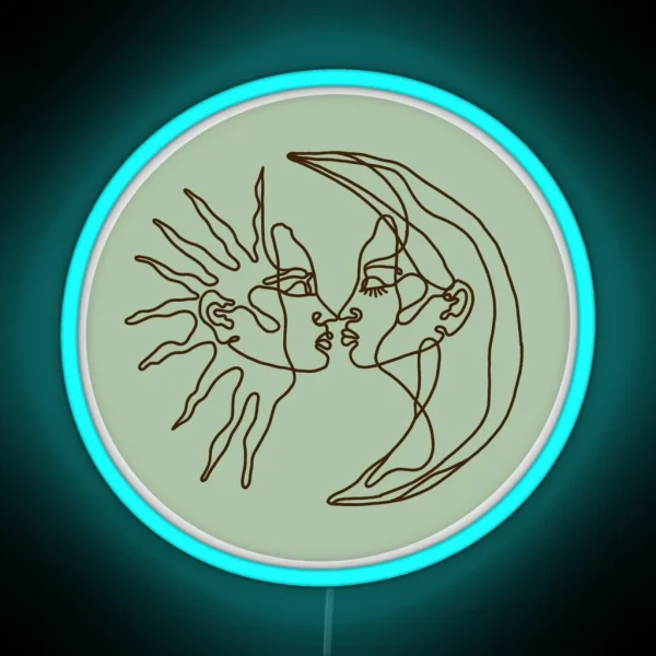 Sage Green Sun And Moon Line Drawing Led RGB Neon Sign
