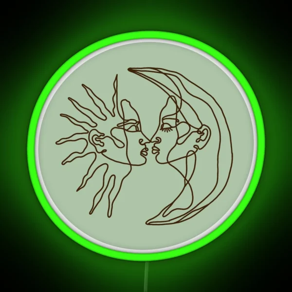 Sage Green Sun And Moon Line Drawing Led RGB Neon Sign