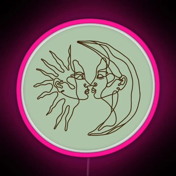 Sage Green Sun And Moon Line Drawing Led RGB Neon Sign