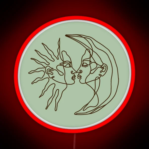 Sage Green Sun And Moon Line Drawing Led RGB Neon Sign