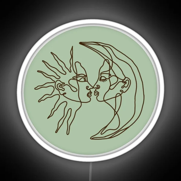 Sage Green Sun And Moon Line Drawing Led RGB Neon Sign