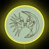 Sage green sun and moon line drawing RGB neon display