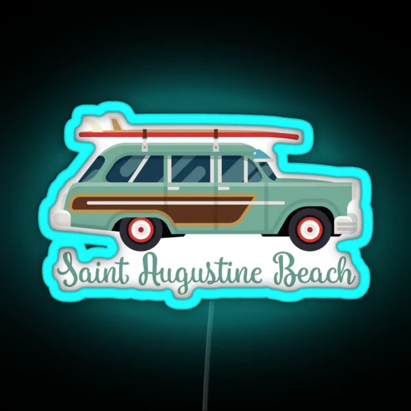 Saint Augustine Beach Florida Retro Surf Wagon RGB Neon Sign