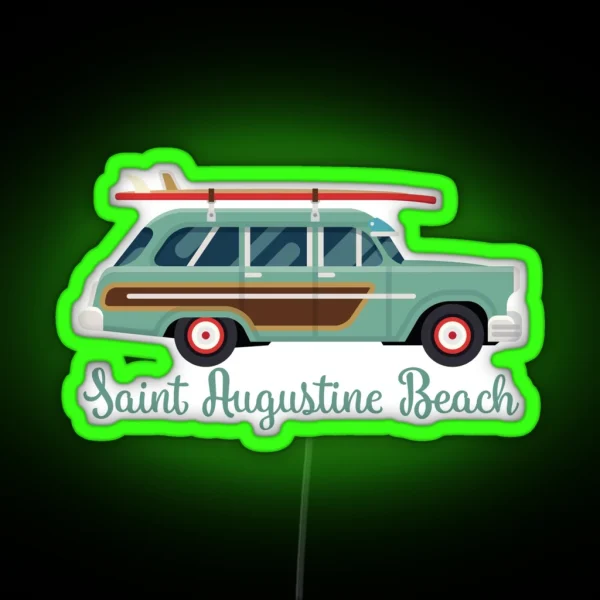 Saint Augustine Beach Florida Retro Surf Wagon RGB Neon Sign
