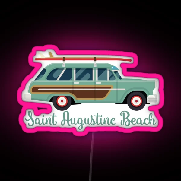 Saint Augustine Beach Florida Retro Surf Wagon RGB Neon Sign