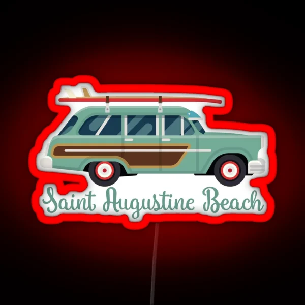 Saint Augustine Beach Florida Retro Surf Wagon RGB Neon Sign