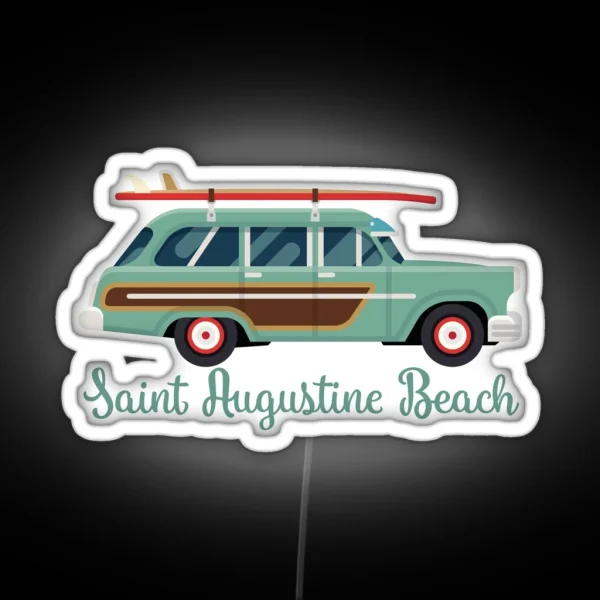 Saint Augustine Beach Florida Retro Surf Wagon RGB Neon Sign