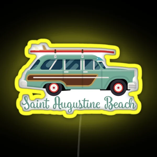 Saint Augustine Beach Florida Retro Surf Wagon RGB Neon Sign
