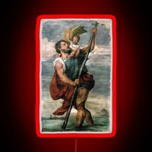 Saint Christopher Carrying The Christ Child Fresco RGB Neon Sign