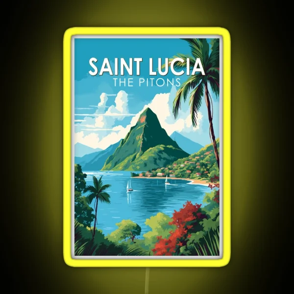 Saint Lucia The Pitons Travel Art Vintage RGB Neon Sign