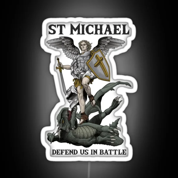 Saint Michael The Archangel Defend Us In Battle RGB Neon Sign