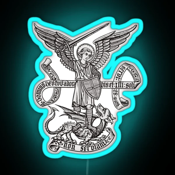 Saint St Michael Catholic Archangel Angel Defender RGB Neon Sign