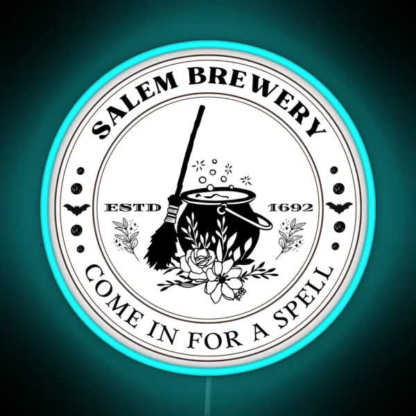 Salem Witch Brewery Vintage Halloween Design RGB Neon Sign