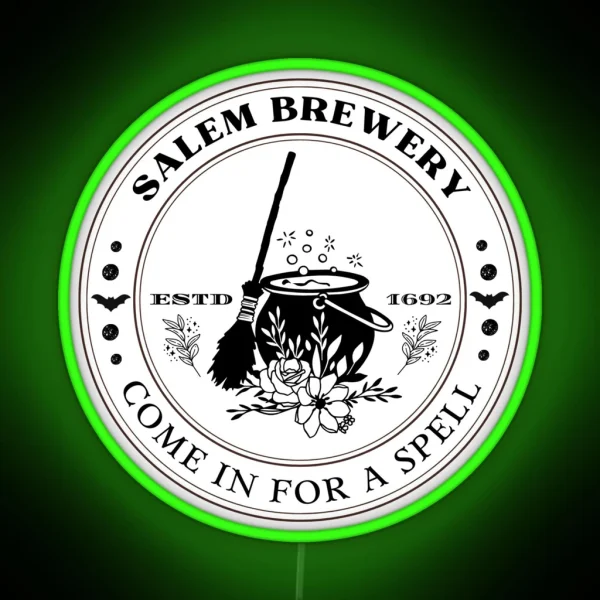 Salem Witch Brewery Vintage Halloween Design RGB Neon Sign