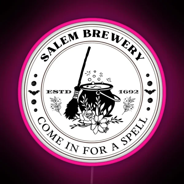 Salem Witch Brewery Vintage Halloween Design RGB Neon Sign