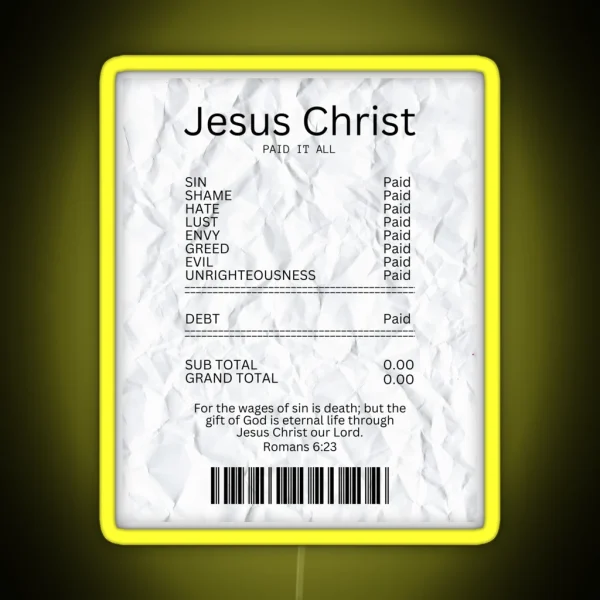 Salvation Receipt Jesus Paid It All RGB Neon Sign