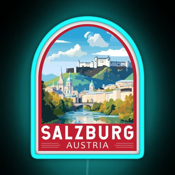 Salzburg Austria Travel Art Emblem RGB Neon Sign