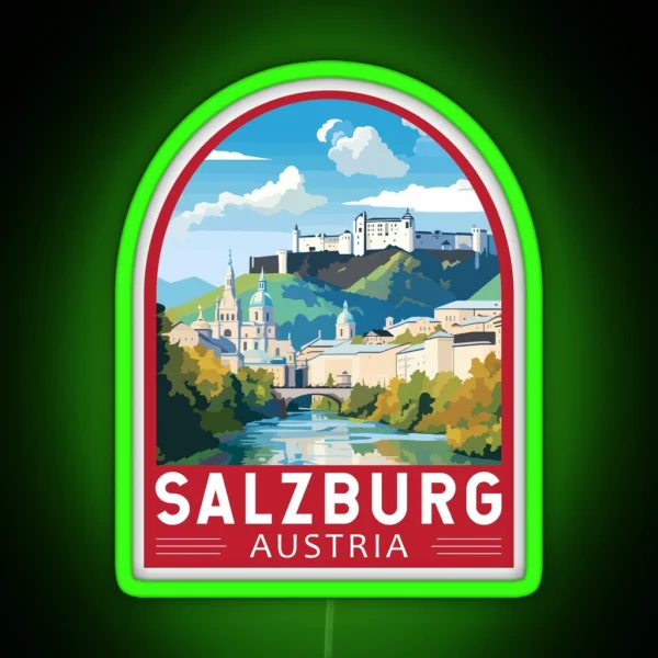 Salzburg Austria Travel Art Emblem RGB Neon Sign