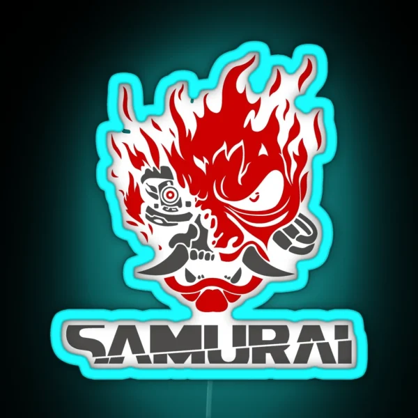 Samurai Logo White Background Improved RGB Neon Sign