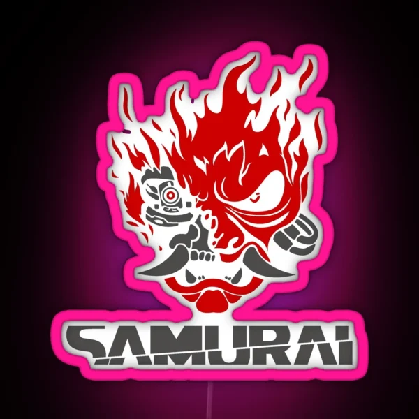 Samurai Logo White Background Improved RGB Neon Sign