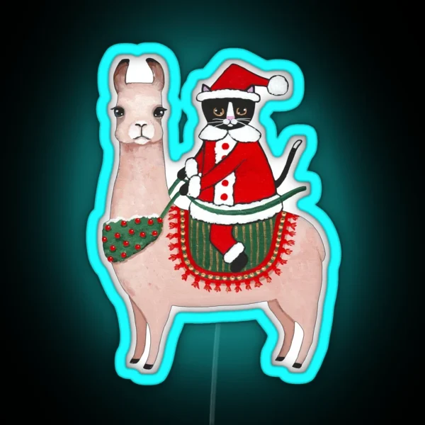 Santa Claws Cat And Llama RGB Neon Sign