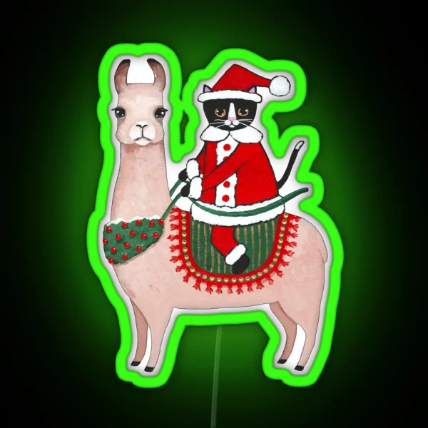Santa Claws Cat And Llama RGB Neon Sign