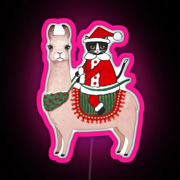 Santa Claws Cat And Llama RGB Neon Sign