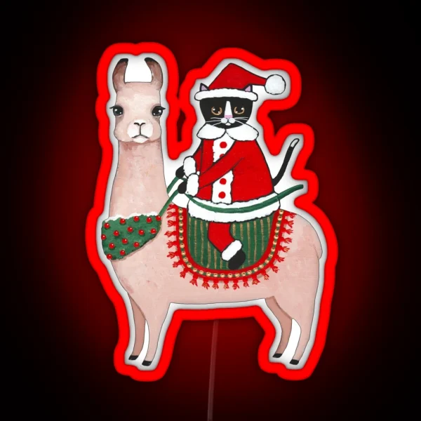 Santa Claws Cat And Llama RGB Neon Sign
