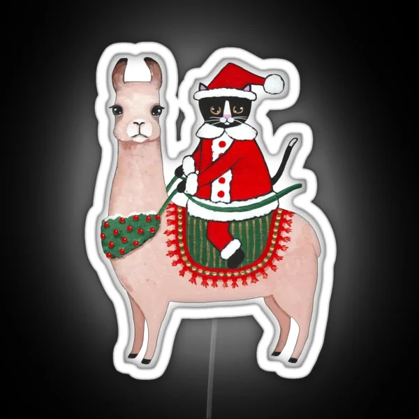 Santa Claws Cat And Llama RGB Neon Sign