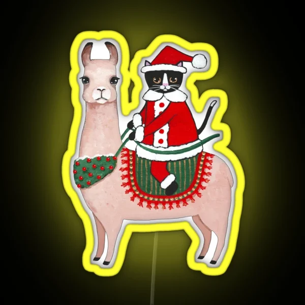 Santa Claws Cat And Llama RGB Neon Sign