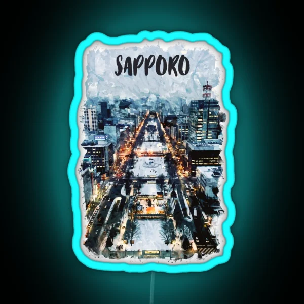 Sapporo Japan City Watercolor RGB Neon Sign