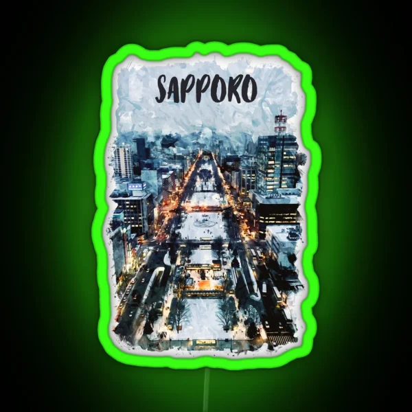 Sapporo Japan City Watercolor RGB Neon Sign