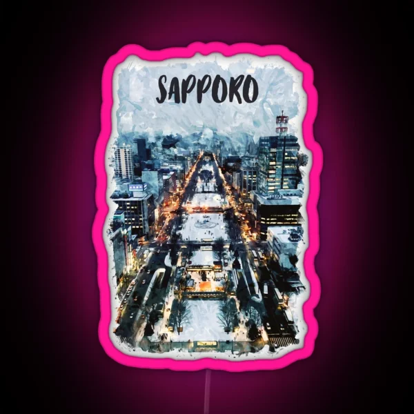 Sapporo Japan City Watercolor RGB Neon Sign